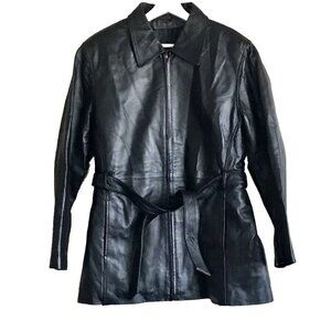 Genuine Leather‎ Black Belted Full Zip Jacket Women's Size XL Made In México